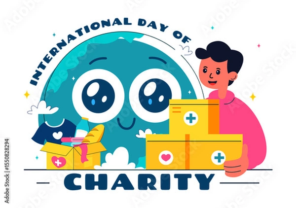 Obraz International Day of Charity Vector Illustration on September 5th Featuring a Donation Package and Love Concept by a Volunteer in a Flat Background