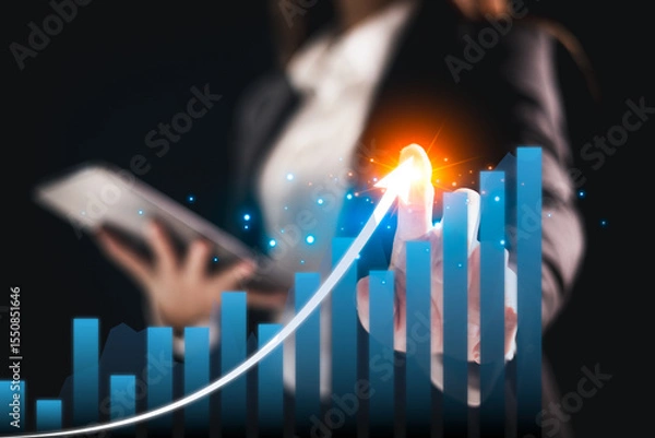 Fototapeta Business goal achievement and growth success. chart with upward arrows and target center symbolizes business planning, strategic development, performance aimed future success. achievement growth