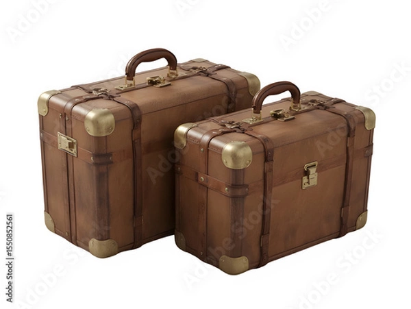 Fototapeta Pair of suitcases - Travel concept. Suitcase isolated on transparent png - 3d illustration. Generated with AI
