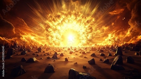 Obraz Massive explosion over desolate landscape.