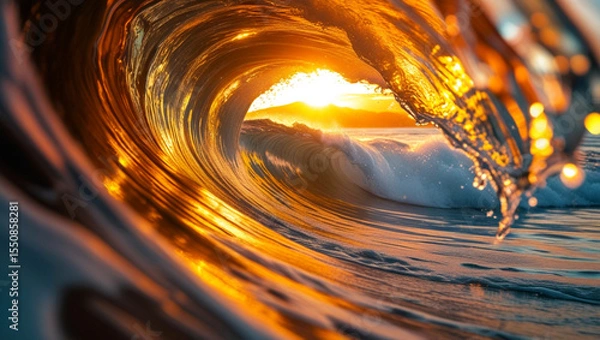Obraz Golden Sunset Wave Crashing at the Ocean
