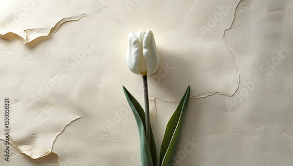 Obraz Elegant White Tulip on a Textured Cream Background