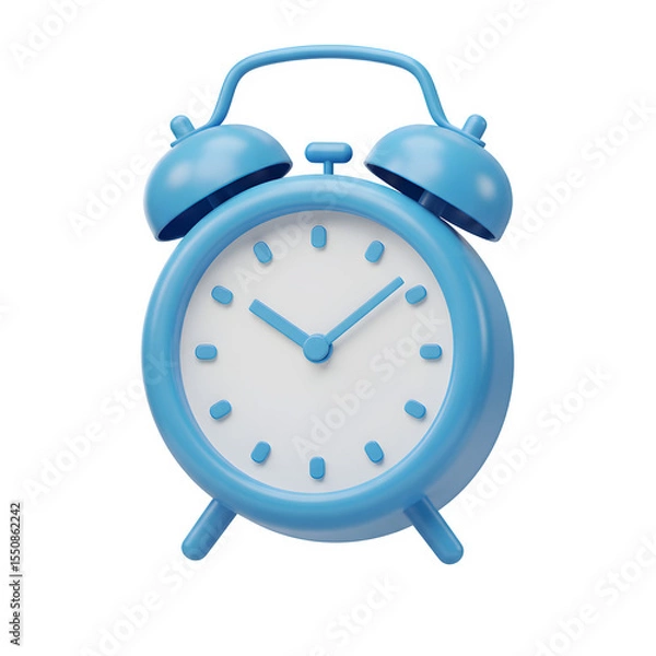 Fototapeta 3D Blue Alarm Clock, Isolated on White or Transparent Background