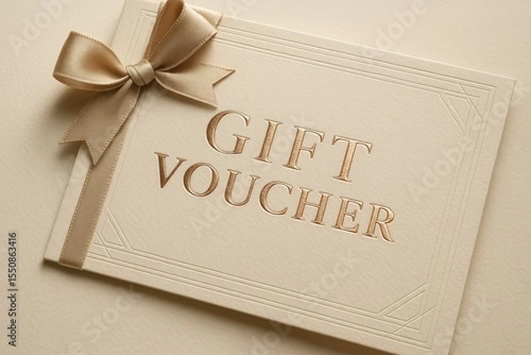 Fototapeta Premium gift certificate with elegant rose gold foil accents and sophisticated typography on textured paper