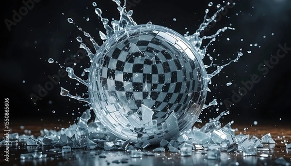 Fototapeta Splashing Water on a Disco Ball Causes it to Shatter into Pieces