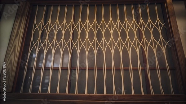 Obraz Intricate wooden lattice design featuring elegant curves and lines, creating a stunning visual effect against a soft background, enhancing architectural beauty and craftsmanship