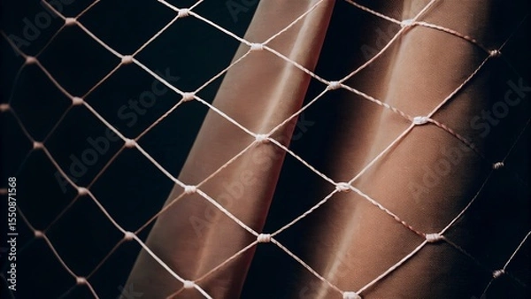 Obraz Close-up of a textured fabric draped behind a delicate netting, showcasing intricate patterns and soft colors, creating a visually appealing and artistic composition