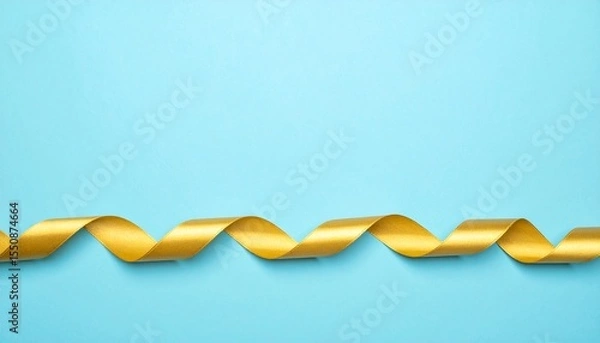 Obraz Isolated Gold ribbon on Pastel Blue Background with Copyspace 