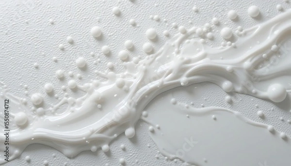 Fototapeta White liquid splash with bubbles and waves creating organic motion