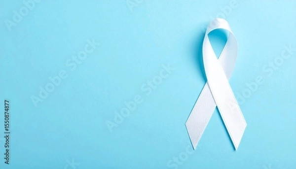 Obraz Isolated White ribbon on Light Blue Background with Copyspace 