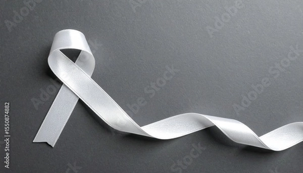 Obraz Isolated White ribbon on Dark Gray Background with Copyspace 