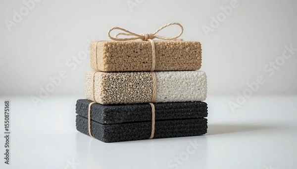 Fototapeta Three Natural Skincare Bars Stacked Neatly With Twine For A Clean Look