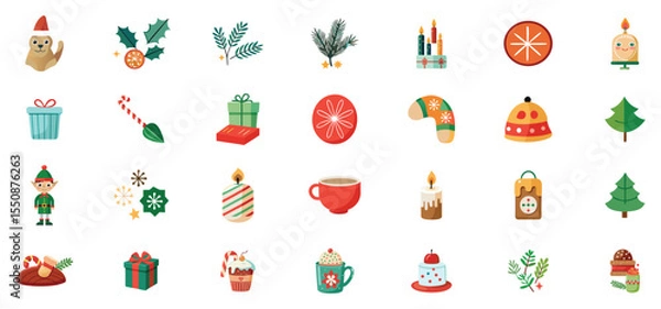 Fototapeta A delightful assortment of cute illustrated christmas themed icons for festive holiday celebrations and designs
