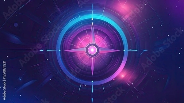 Fototapeta Cosmic Compass with Nebula Background.