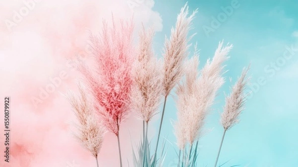 Fototapeta Pastel Pampas Grass Against a Dreamy Sky