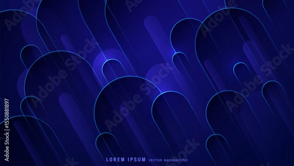 Fototapeta Geometric abstract background features modern design of overlapping rounded shapes and curved lines in gradient of deep blue and purple