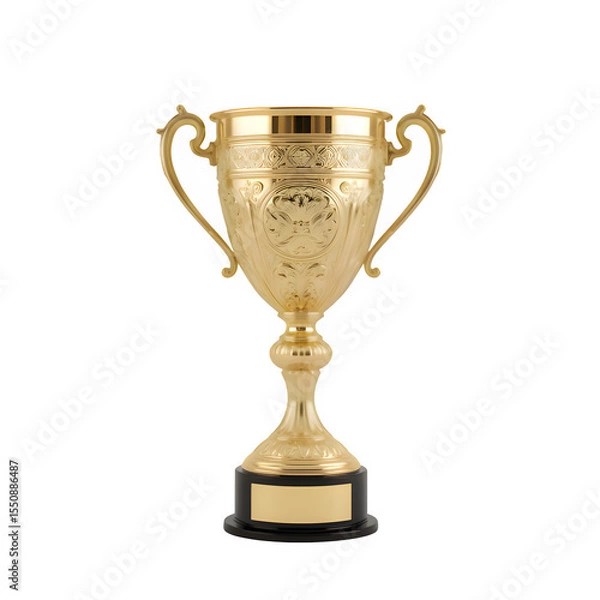 Fototapeta First place gold trophy cup isolated on white background. 3d rendering. Generated with AI
