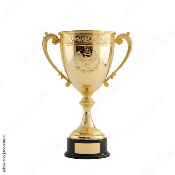 Fototapeta First place gold trophy cup isolated on white background. 3d rendering. Generated with AI
