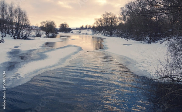 Obraz Winter landscape with flowing river