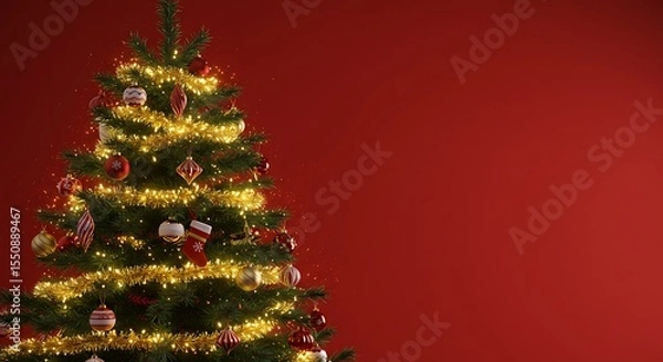 Obraz Festive christmas tree on red background