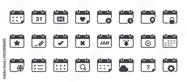 Fototapeta Calendar icon set. Solid web icons. Vector illustration