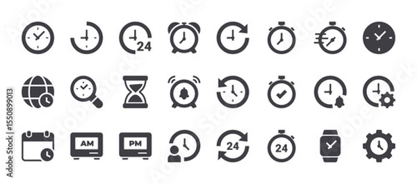 Fototapeta Time and Clock icon set. Solid web icons. Vector illustration
