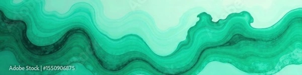 Fototapeta Swirling teal and emerald watercolor washes, abstract texture , gradient, aqua, background