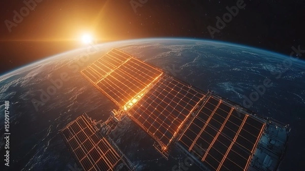 Fototapeta A futuristic space solar power station glowing in Earth's orbit 