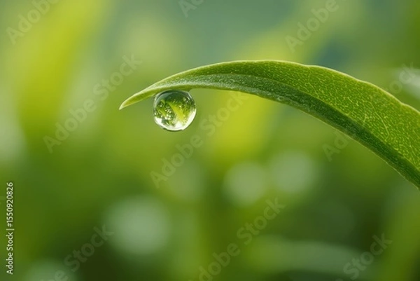 Fototapeta Nature scene with dew drop on leaf close-up photography tranquil environment macro viewpoint