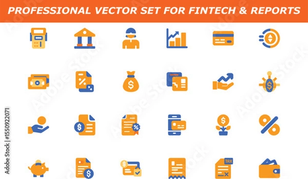 Fototapeta Fintech Report Icons Banking, Finance, Payment, Vector Graphics Set
