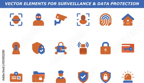 Fototapeta Surveillance, Data Protection, Security Icons Vector Elements for Safety