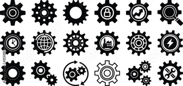 Obraz Gear icon bundle, industrial cogwheel set, mechanical tools, digital interface symbols, vector silhouette clipart
