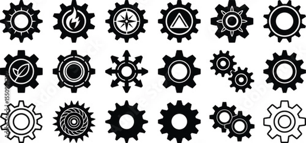 Obraz Gear icon collection, mechanical cogwheel silhouettes, industrial engineering tools, settings symbols vector clipart
