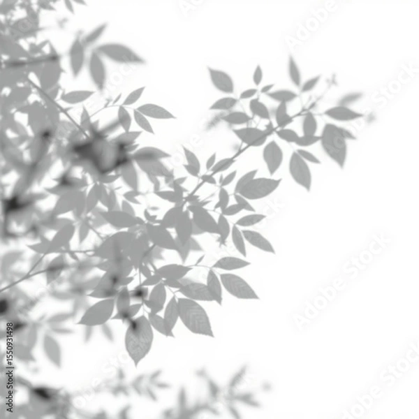 Fototapeta shadow overlay effect. Gray shadow of leaves isolated on white background. Plant foliage leaf shadow light effect. Mockup Blurred tree branch shadow. Ideal for summer spring design elements PNG