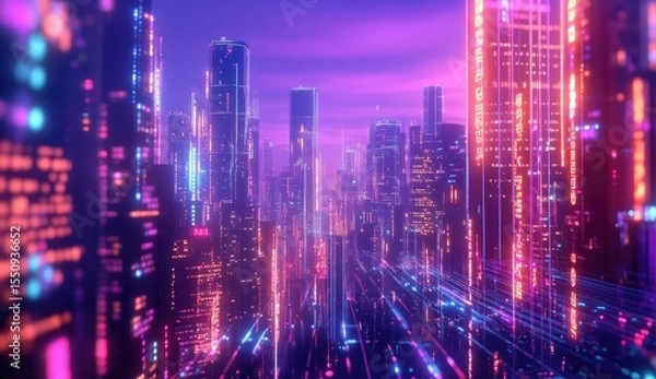 Obraz Futuristic city skyline at twilight