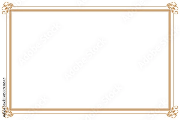 Fototapeta Elements of ornate vintage frames. Border gold on white classic calligraphy swirls, floral motifs. Design print for greeting cards, wedding invitations, restaurant menu, royal certificates. Set 355