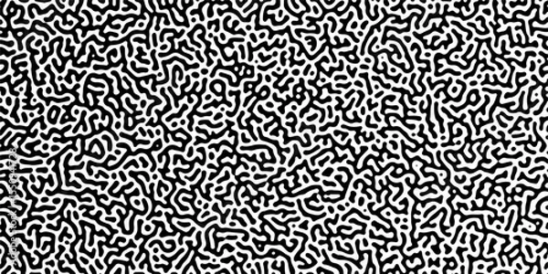 Fototapeta Abstract Turing organic wallpaper with background. Turing reaction diffusion monochrome seamless pattern with chaotic motion. Linear design with biological shapes. Reaction-diffusion or truing pattern