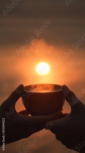 Obraz A person holding a cup of coffee with steam coming out of it