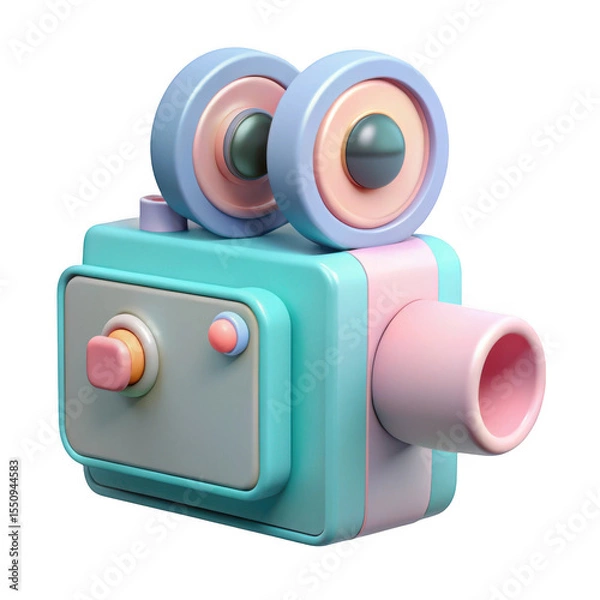 Fototapeta 3d render of a cartoon movie camera isolated on transparent background