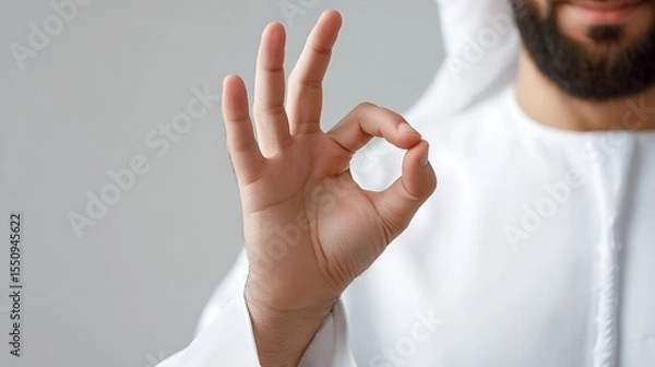 Obraz Close Up of Muslim Hands, OK or Delicious Gesture : Suitable for Be Used in Blog Posts, Social Media Posts or Website Content Related to People & Lifestyle Theme.