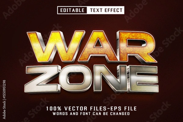 Fototapeta War Zone Metalic Text - Editable Text Effect