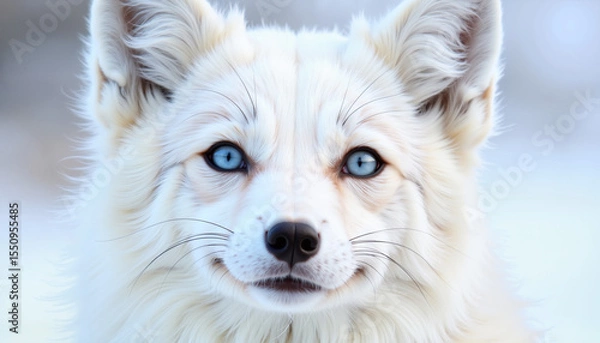 Obraz Arctic fox with blue eyes looking at the camera in winter environment  