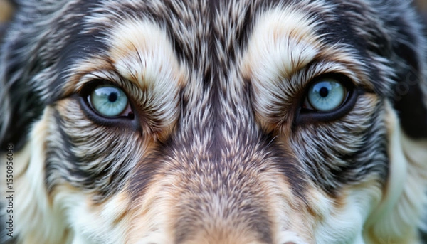 Obraz Close-up of a dog's blue eyes with textured fur background  