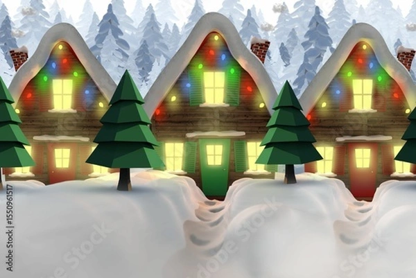 Fototapeta Row of snow covered houses