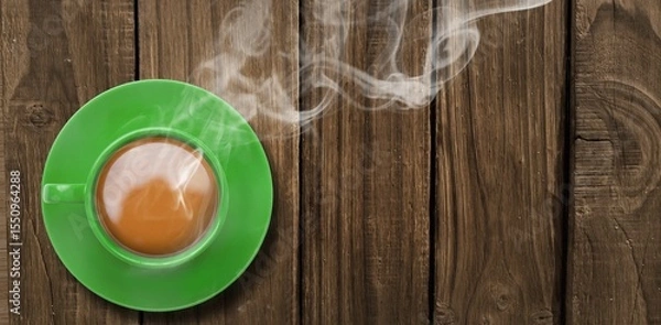 Obraz Overhead view of green tea cup