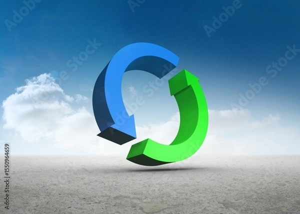 Obraz Blue and green arrows in desert landscape