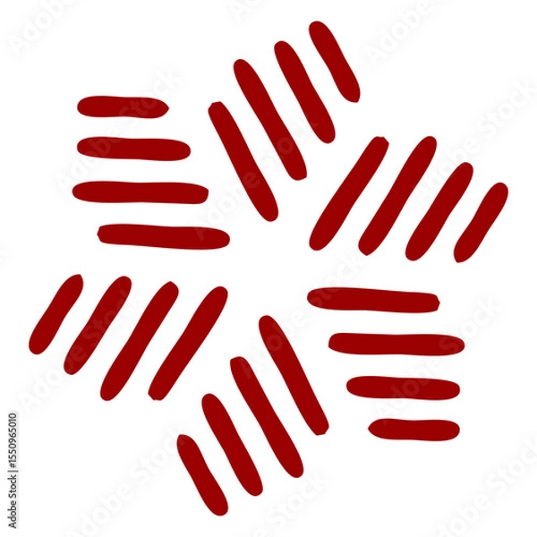 Fototapeta Red Abstract Pinwheel Icon Made of Hand-Drawn Lines in Minimal Style