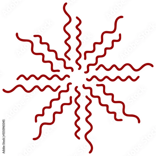 Fototapeta Abstract Red Spiral with Wavy Tentacles in Hand-Drawn Style Vector