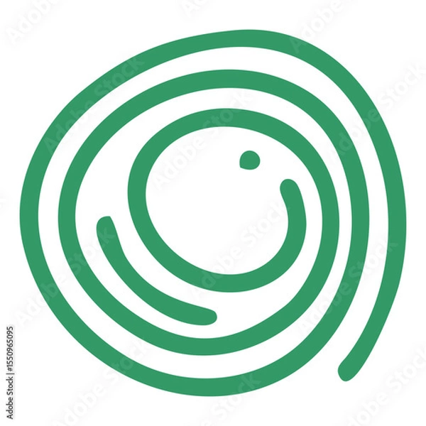 Fototapeta Green Spiral Line Symbol in Abstract Circular Hand-Drawn Minimalist Style