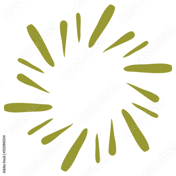 Fototapeta Olive Green Sunburst Shape with Long Radiating Petals in Handdrawn Vector Style